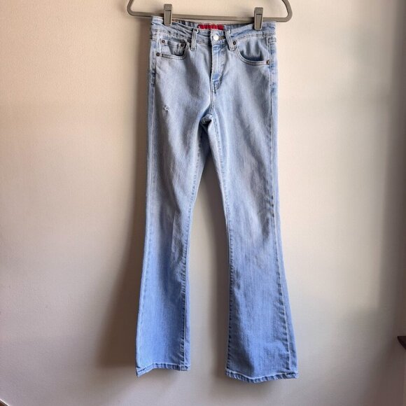 Y2K Vintage Levis 519 Low Flare Jeans Light Wash Blue Denim Stretch 3 JR M - Picture 1 of 8